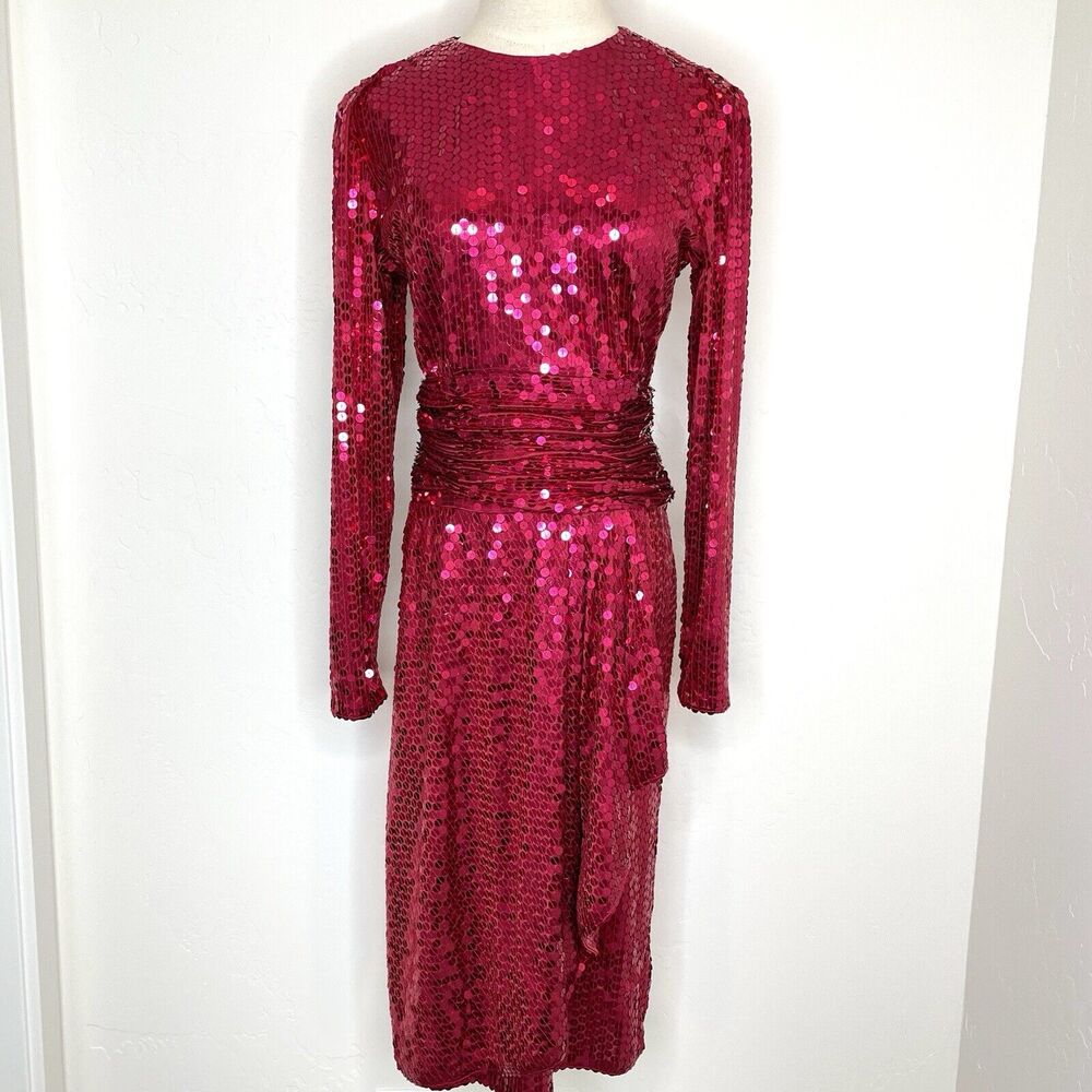 Oleg Cassini Long Sleeve Sequin Dress in Rich Red
